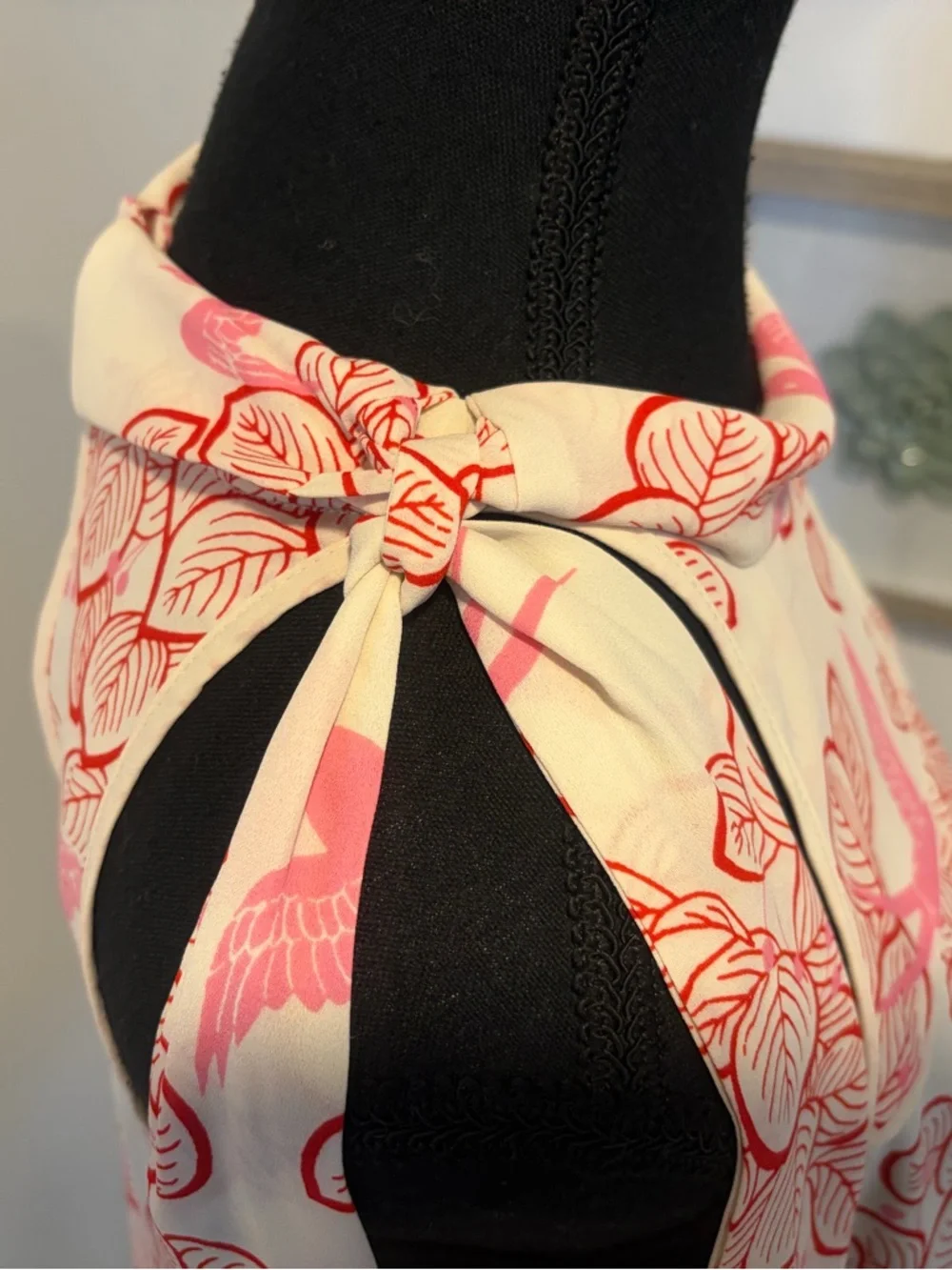 Anthropologie Maeve Cream/Red/Pink Bird & Leaf Print Bow Blouse EUC - Picture 9 of 16
